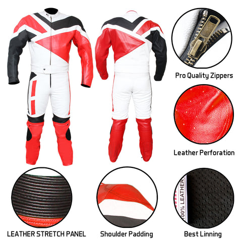 Perrini Venom 2 pc Motorcycle Riding Racing Track Suit Drag Suit Red/Black/White