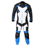 Perrini Storm 2pc Motorcycle Riding Racing Leather Track Suit Blue/White & Black