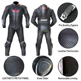 Perrini's Fusion Motorcycle Rider Racing Genuine Cowhide Leather Suit Black Color