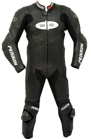 Perrini's Fusion Motorcycle Rider Racing Genuine Cowhide Leather Suit Black Color