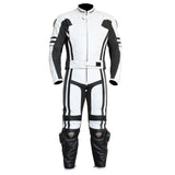 2 pc Perrini Ghost Motorcycle Racing Leather Suit With Metal Waist Zipper White