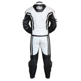 2 pc Perrini Ghost Motorcycle Racing Leather Suit With Metal Waist Zipper White