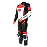 Perrini Pulsar 1Pc Red White & Black Genuine Leather Motorbike Riding Racing Suit