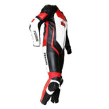 Perrini Pulsar 1Pc Red White & Black Genuine Leather Motorbike Riding Racing Suit