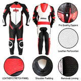 Perrini Pulsar 1Pc Red White & Black Genuine Leather Motorbike Riding Racing Suit