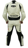 Perrini's Fusion Motorcycle Riders Racing Genuine Cowhide Leather Suit White Blk