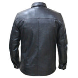 Perrini Mens Black Soft Leather Full Sleeve Button up Motorcycle Biker Dress Shirt Lined