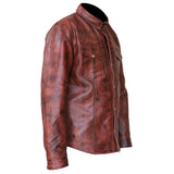 Perrini Mens Brown Soft Leather Full Sleeve Slim Fit Button up Shirt