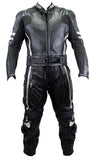 2pc Perrini Ghost II Motorcycle Racing Leather Suit with Metal Waist Zipper Black