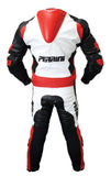 Perrini Pulsar 1Pc Red White & Black Genuine Leather Motorbike Riding Racing Suit