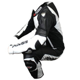 Perrini's Pulsar 1Pc White & Black Genuine Leather Motorbike Riding Racing Suit