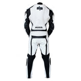 Perrini 1 PC White & Black Genuine Cowhide Leather Motorcycle Riders Racing Suit With Hump Safety Pad