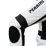 Perrini 1 PC White & Black Genuine Cowhide Leather Motorcycle Riders Racing Suit With Hump Safety Pad