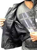 Perrini Men's Classic Black and White Motorbike Riding Genuine Leather Jacket