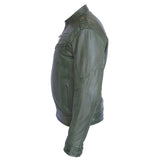 New Mens Genuine Sheep Skin Leather Fashion Jacket Green 4 Zipped chest Pocket