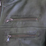 New Mens Genuine Sheep Skin Leather Fashion Jacket Green 4 Zipped chest Pocket