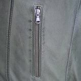 New Mens Genuine Sheep Skin Leather Fashion Jacket Green 4 Zipped chest Pocket