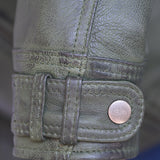 New Mens Genuine Sheep Skin Leather Fashion Jacket Green 4 Zipped chest Pocket