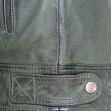 New Mens Genuine Sheep Skin Leather Fashion Jacket Green 4 Zipped chest Pocket
