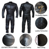 Perrini Venom 2pc Motorcycle Riding Racing Track Suit w/ Padding Drag Suit Black