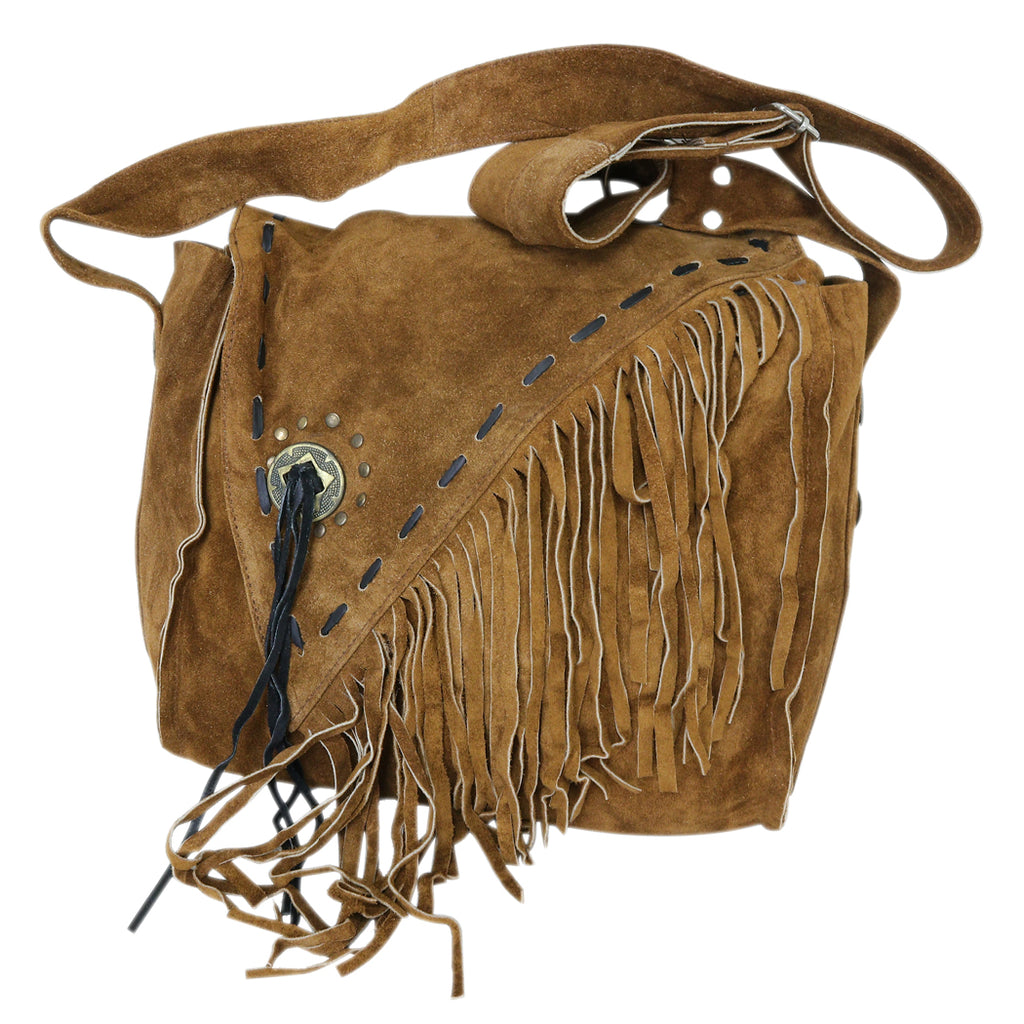 Perrini Brown Fringed Cross Body Purse Fringe Boho Leather Bag