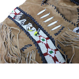 Perrini Native American Leather Jacket Cowboy Coat With Fringe & Beads Beige New