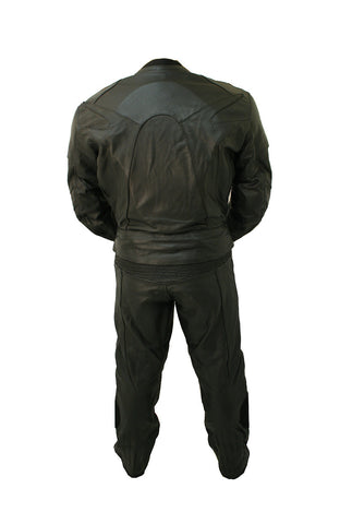 Perrini Ghost 2pc Motorcycle Racing Cow Hide eather Suit with Hard Padding Black
