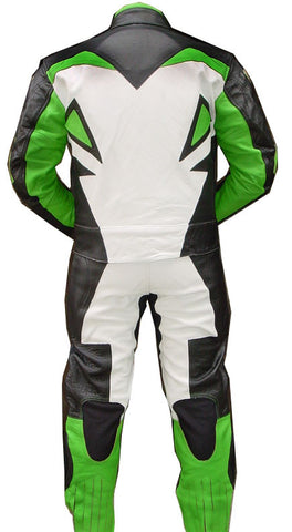 2pc Motorcycle Riding Racing Leather Track Suit with Padding New Green/White/Black