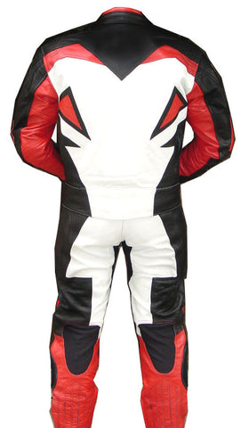 Perrini's Storm 2pc Motorcycle Riding Racing Leather Track Suit with Padding Red
