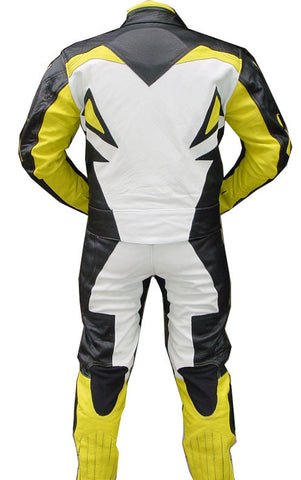 Perrini Storm 2pc Motorcycle Riding Racing Leather Track Suit Yellow/White/Black
