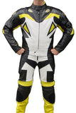 Perrini Storm 2pc Motorcycle Riding Racing Leather Track Suit Yellow/White/Black