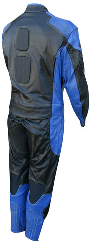 Perrini's Poison 2 pc Motorcycle Cow Hide Genuine Leather Suit Racing Blue/Black