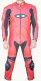 Perrini's Fusion Motorcycle Riders Racing Genuine Cowhide Leather Suit Red Black