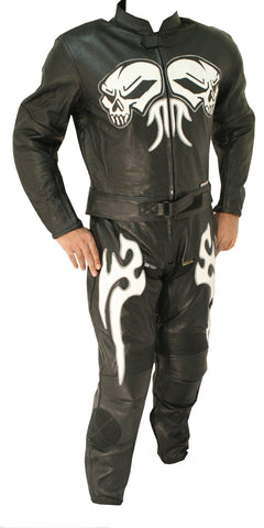 2 Pc Skull Rider Motorcycle Leather Suit Racing Suit