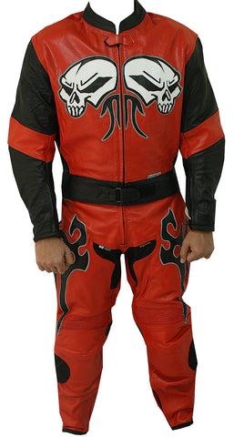 2 Pc Skull Rider Motorcycle Leather Suit Racing Suit