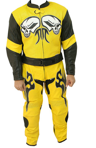 2 Pc Skull Rider Motorcycle Leather Suit Racing Suit