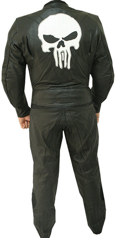 2 Pc Punisher Motorcycle Leather Suit Racing Suit