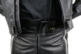 2pc Perrini Ghost II Motorcycle Racing Leather Suit with Metal Waist Zipper Black