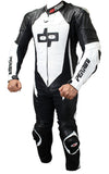 Perrini's Pulsar 1Pc White & Black Genuine Leather Motorbike Riding Racing Suit