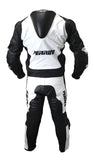 Perrini's Pulsar 1Pc White & Black Genuine Leather Motorbike Riding Racing Suit