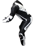 Perrini's Pulsar 1Pc White & Black Genuine Leather Motorbike Riding Racing Suit