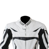 Perrini 1 PC White & Black Genuine Cowhide Leather Motorcycle Riders Racing Suit With Hump Safety Pad