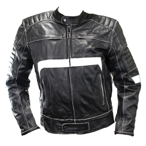 Perrini Men's Classic Black and White Motorbike Riding Genuine Leather Jacket