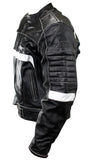 Perrini Men's Classic Black and White Motorbike Riding Genuine Leather Jacket
