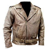 Perrini New Men’s Buffalo Motorbike Genuine Leather Biker Jacket Retro Style Brown Jacket