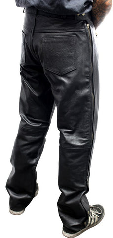 Perrini Men’s Fashion Motorbike Cowhide Motorcycle Genuine Leather Sport Pant Black Color