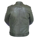 New Mens Genuine Sheep Skin Leather Fashion Jacket Green 4 Zipped chest Pocket