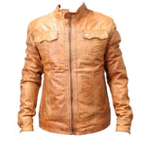 New Mens Genuine Sheep Skin Leather Fashion Jacket Brown 2 buttoned chest Pocket