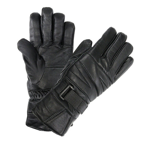 Perrini Motorcycle Gloves Leather Biker Gloves Velcro Strap Black Color