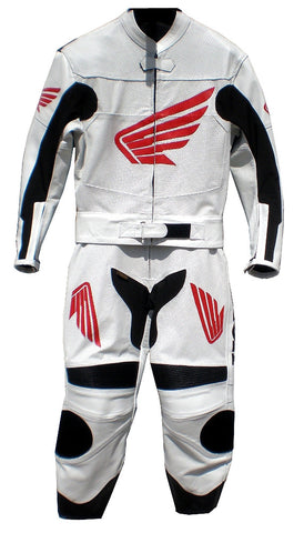 2 pc White Motorcycle Racing Suit Leather Suit